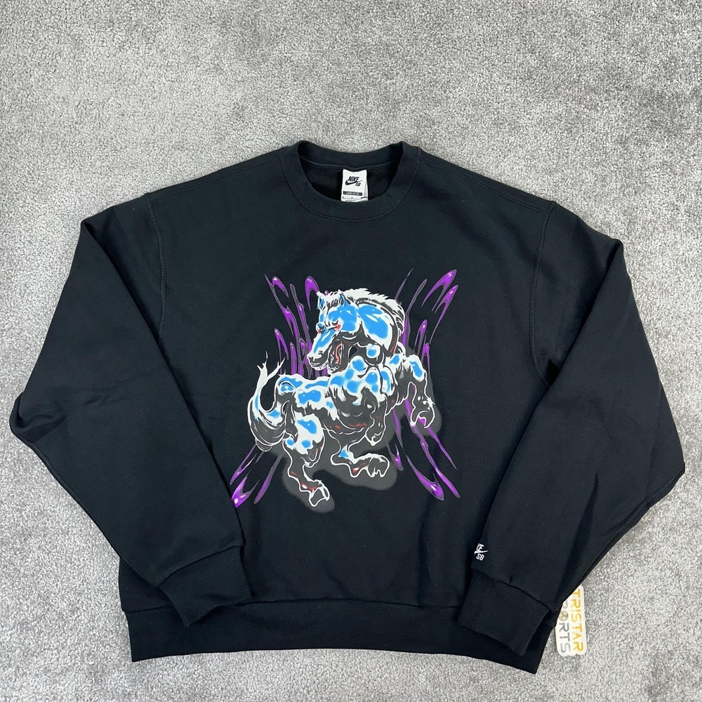 Nike SB Sweatshirt Mens Medium Black Loose Fit Horse Graphic Crewneck HQ3035-010